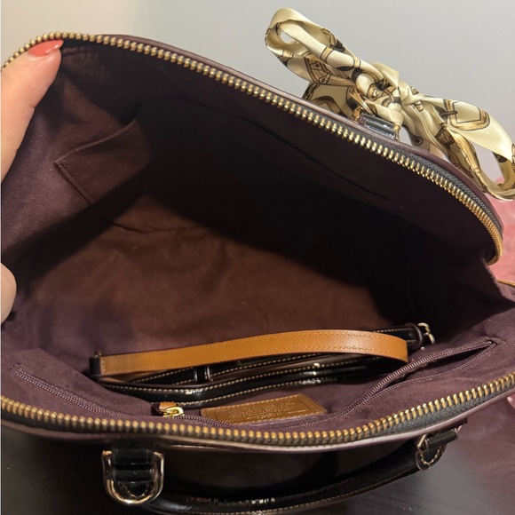 Coach Black Satchel with Cream Scarf Accent - Picture 8 of 9